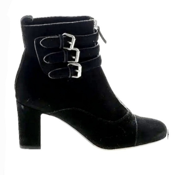 Tabitha Simmons Black Suede Leather Boots Front Zip Buckles Detail Size 40 US 9 - Picture 1 of 4